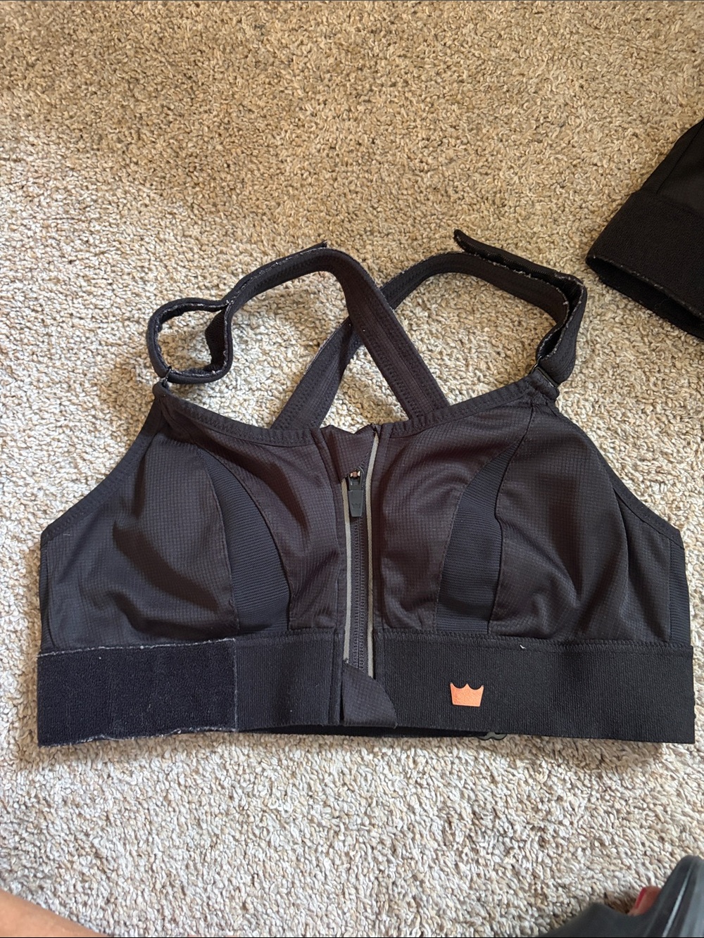 SHEFIT Black Front-Zip Adjustable Sports Bra with Logo Large